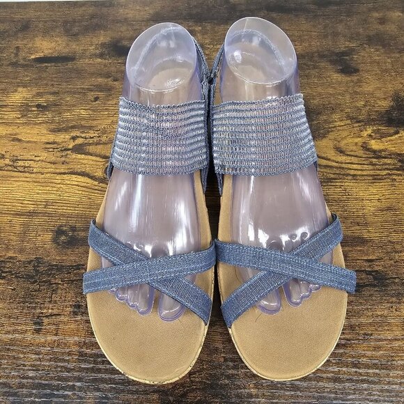 Skechers Luxe Foam High Tea Beverlee Sandals Blue Denim Chambray Women's Size 9 - Picture 4 of 9